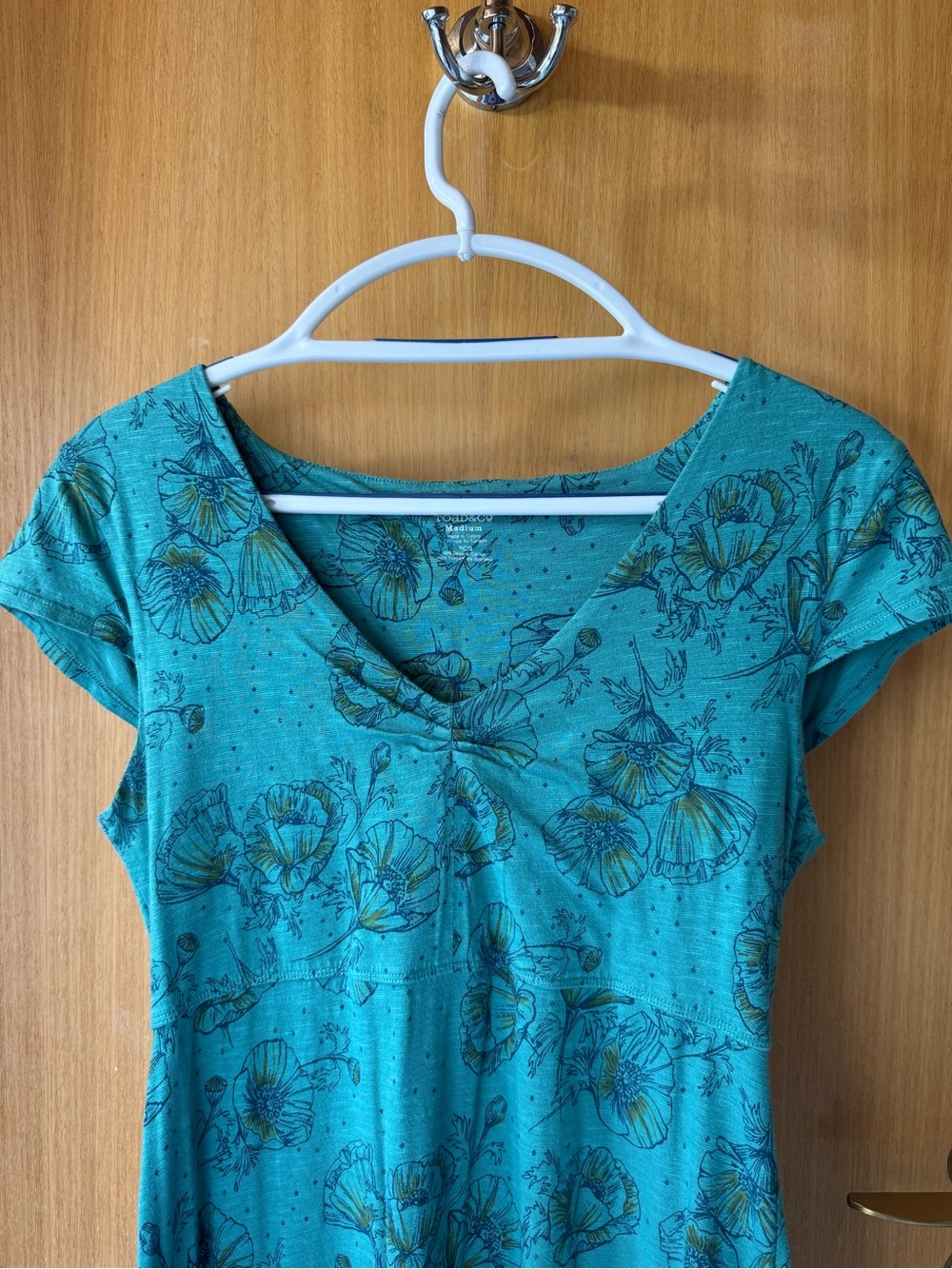 Toad&Co Teal Floral V-Neck Dress - Picture 4 of 4